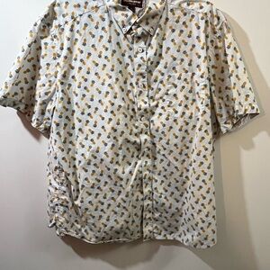 Johnston & Murphy size XL Men's White and Yellow Pineapple Short Sleeve Shirt